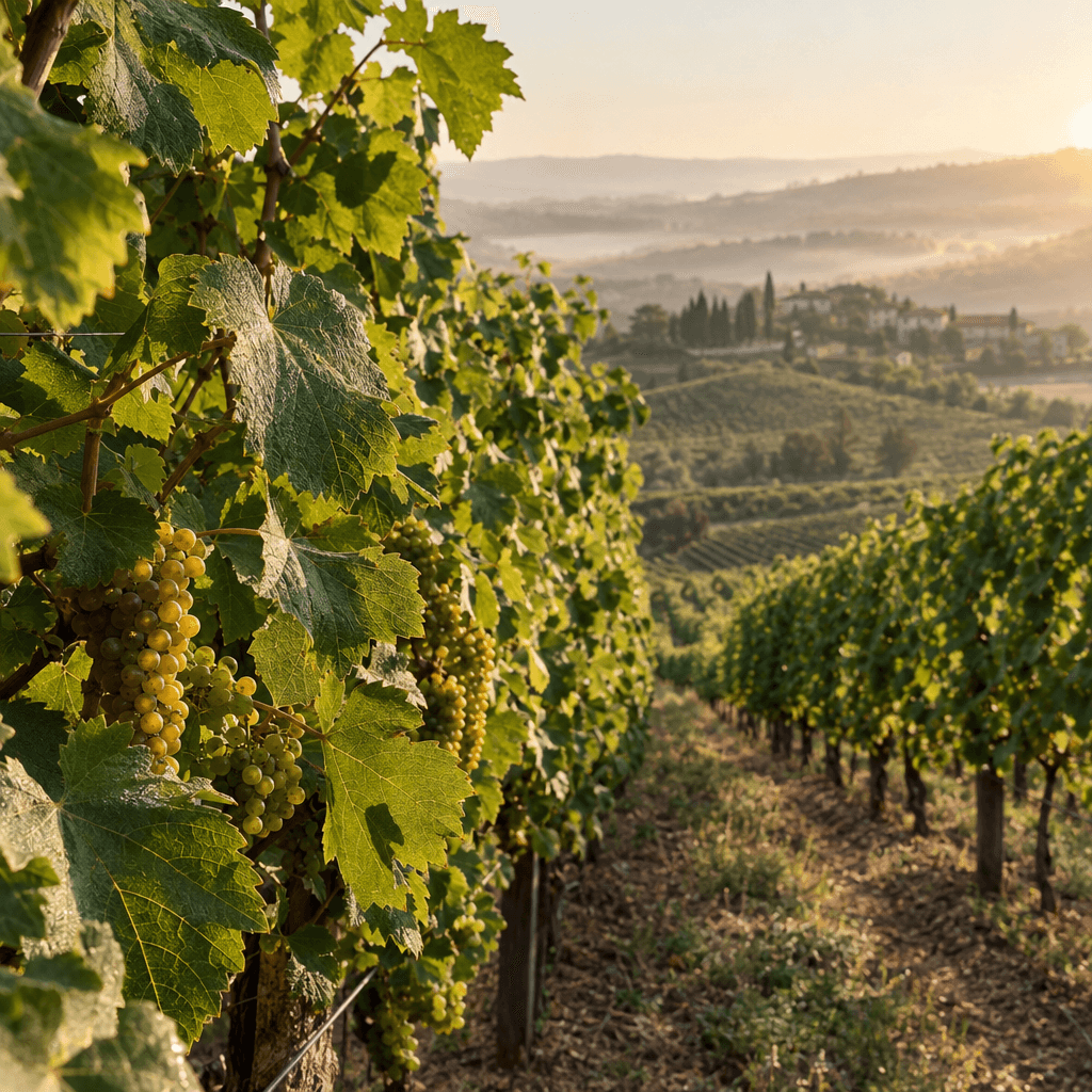 Folhas e cachos de uva numa vinha portuguesa